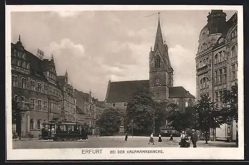 AK Erfurt, Bei der Kaufmannskirche mit Strassenbahn