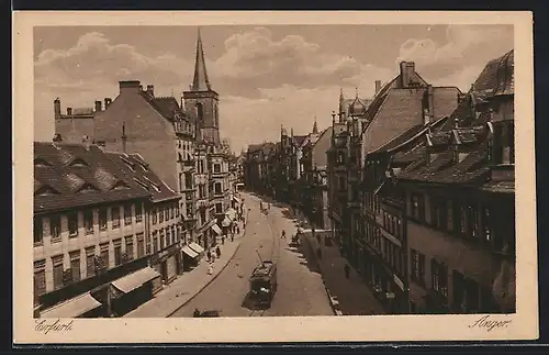AK Erfurt, Anger mit Strassenbahn und Kirche aus der Vogelschau