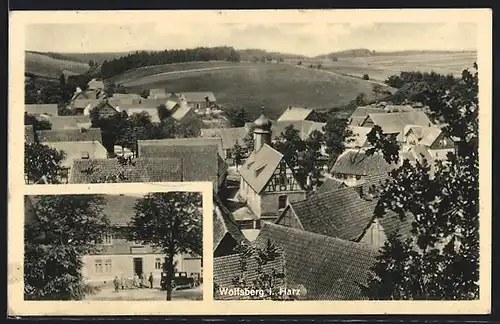 AK Wolfsberg i. Harz, Gasthaus Julius Döring, Teilansicht mit Kirche