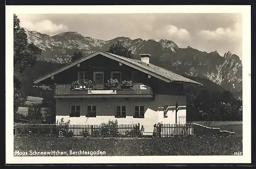AK Berchtesgaden, Hotel Haus Schneewittchen mit Alpenpanorama