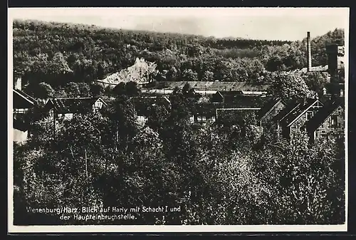 AK Vienenburg /Harz, Blick auf Harly mit Schacht I. und der Haupteinbruchstelle, Salzbergwerk