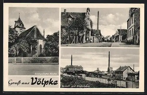 AK Völpke, Brikett- und Wachsfabrik, Evangelische Kirche, Strassenpartie