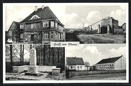 AK Wense, Ehrenmal, Gasthaus zur Post, Schule