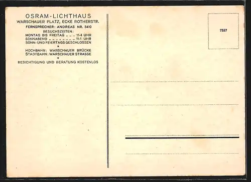 Künstler-AK Berlin, Osram-Lichthaus, Warschauer Platz Ecke Rotherstrasse