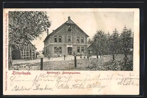 AK Ritterhude, Gasthaus Wellbrocks Sommergarten mit Scheune und Strasse