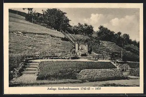 AK Schöneich, Siechenbrunnen 1935, angelegt vom I. Schönbuch Wanderverein der Aichtaler