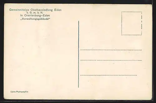 AK Oranienburg, Verwaltungsgebäude der Reformsiedlung Eden, Exzentriker