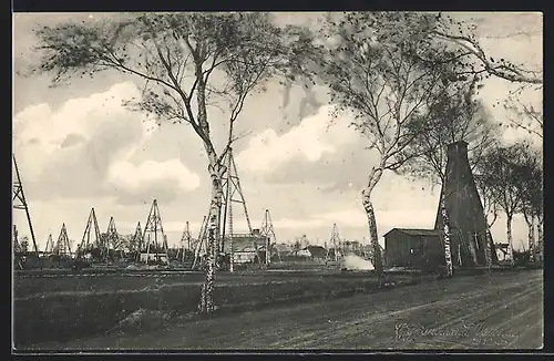 AK Wietze /Kr. Celle, Erdöl-Werke, Panorama von der Strasse aus