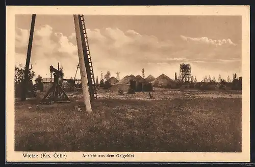 AK Wietze, Ansicht aus dem Ölgebiet, Erdöl-Fördertürme