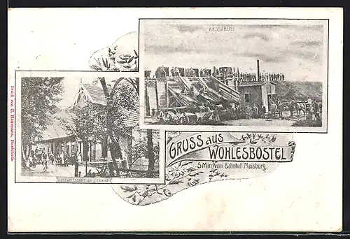 AK Wohlesbostel, Gasthaus von J. Eickhof, Kiessieberei