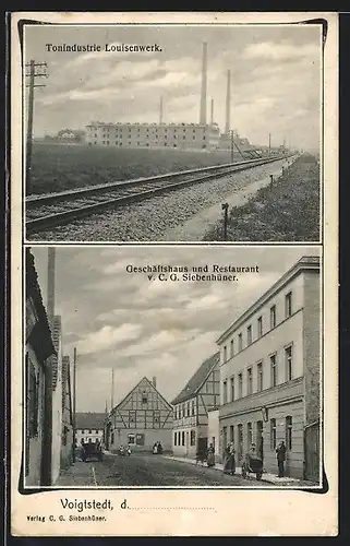 AK Voigtstedt, Geschäftshaus und Restaurant von C. G. Siebenhüner, Tonindustrie Louisenwerk