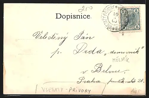 AK Vsetaty-Privory, Bahnhof, Panorama, Teilansicht bei Vollmond