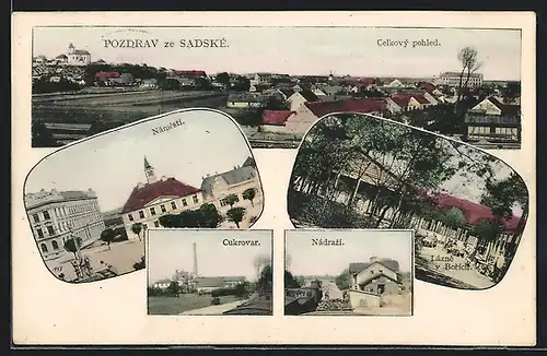 Lithographie Sadska, Nadrazi, Lazne v Borich, Namesti, Panorama