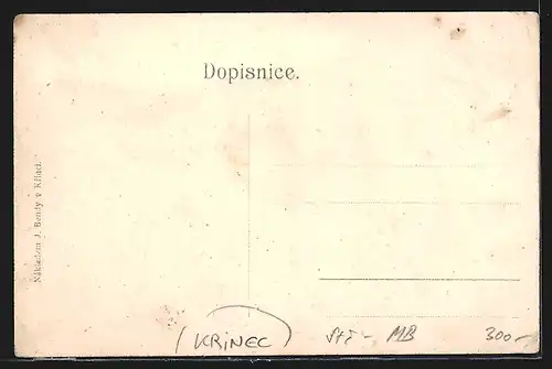 AK Krinec, Gebäude-Ensemble mit Fabrikschlot, Ortsansicht aus der Vogelschau