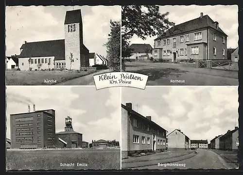 AK Klein Bülten /Kr. Peine, Kirche, Schacht Emilie, Bergmannsweg