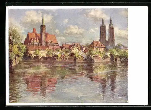 AK Breslau, 12. Deutsches Sängerbundesfest 1937, Blick auf die Dominsel