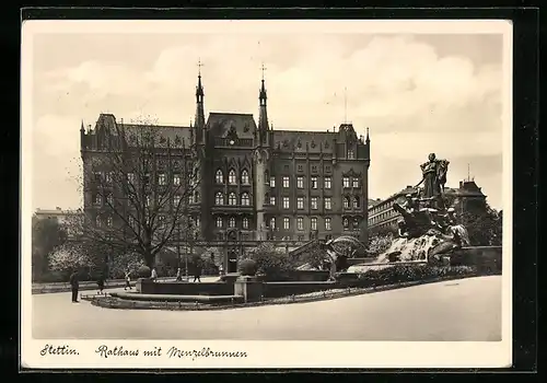 AK Stettin, Rathaus mit Menzelbrunnen