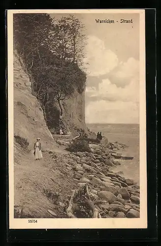 AK Warnicken, Strandansicht mit Spaziergängern