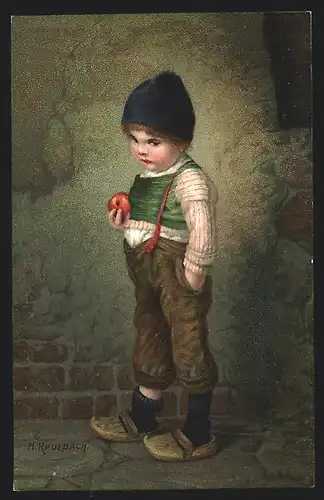 Künstler-AK Hermann Kaulbach: Ruppsack, Junge mit einem Apfel