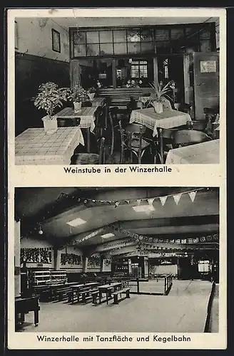 AK Ockenheim, Winzerverein, Weinstube in der Winzerhalle, Winzerhalle mit Tanzfläche und Kegelbahn