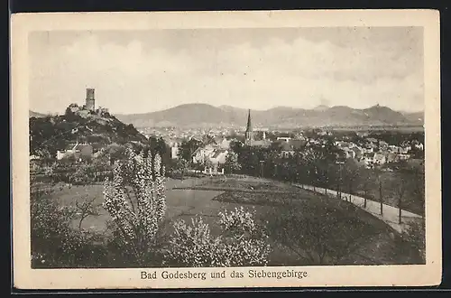 AK Bad Godesberg, Ortsansicht mit Burg und Siebengebirge