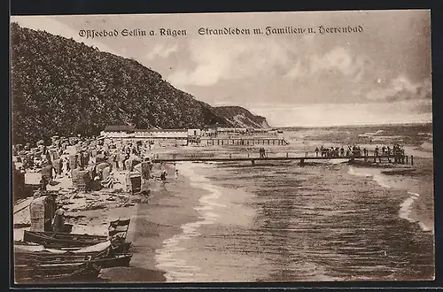 AK Sellin /Rügen, Strandleben, Familien- und Herrenbad