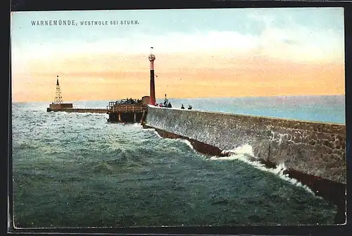 AK Warnemünde, Westmole bei Sturm