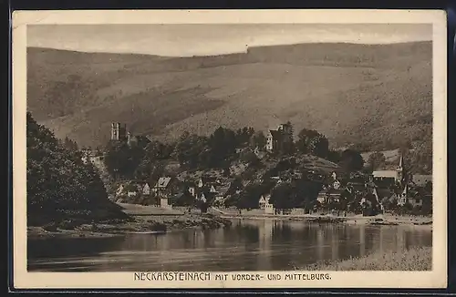 AK Neckarsteinach, Ortsansicht mit Vorder- und Mittelburg