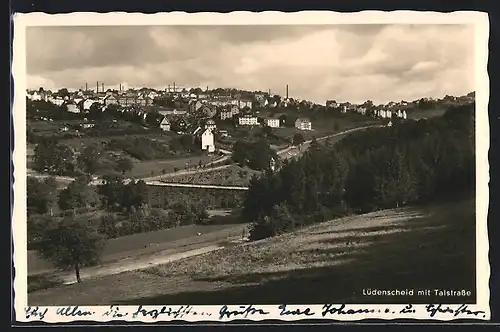 AK Lüdenscheid, Ortsansicht mit Talstrasse aus der Vogelschau