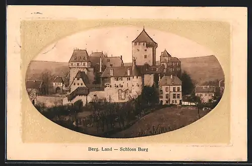 Künstler-AK Burg a. d. Wupper, Schloss Burg aus der Vogelschau