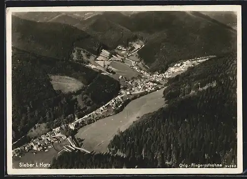 AK Sieber i. Harz, Fliegeraufnahme der Ortschaft