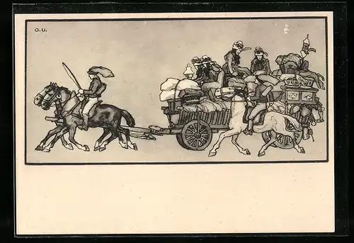 Künstler-AK Otto Ubbelohde: Hessische Trachten, Pferdegespann