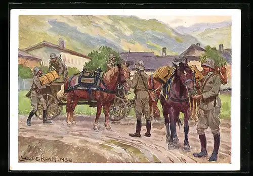 Künstler-AK Ludwig Koch: Fahrtruppe, österreichische Soldaten mit Pferden
