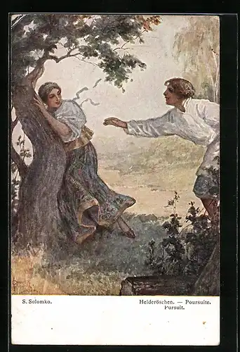 Künstler-AK S. Solomko: Heideröschen, Spiel am Waldrand