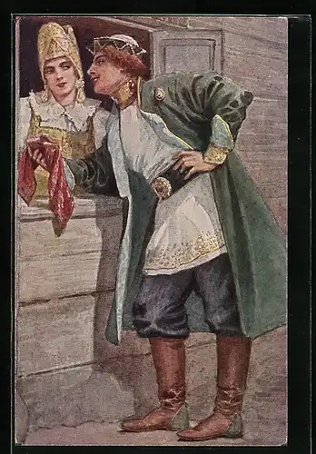 Künstler-AK S. Solomko: Liebespfand, Russisches Paar