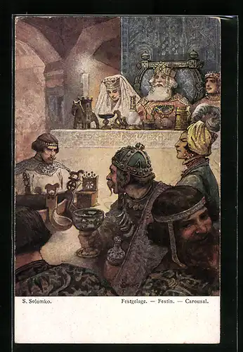 Künstler-AK S. Solomko: Festgelage, König hält Hof