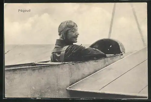 AK Pilot Pegoud im seinem Flugzeug bereit zum Start