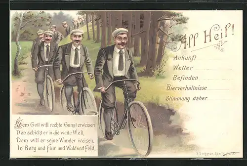 Lithographie All Heil!, Radfahrer im Grünen