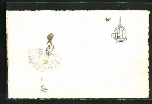 AK Ballerina und Vogelkäfig
