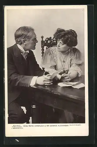 AK Schauspieler George Alexander und Schauspielerin Irene Vanbrugh am Tisch