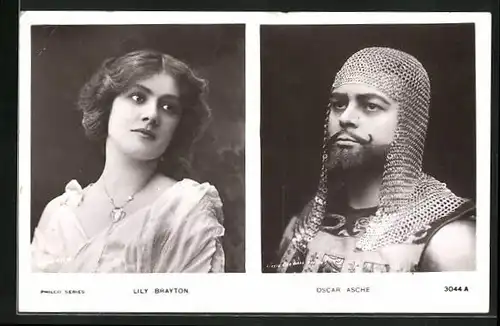 AK Schauspieler Lily Brayton und Oscar Asche in mittelalterlichen Kostümen