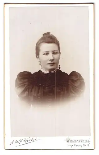 Fotografie Adolf Herbst, Wolfenbüttel, Lange Herzogstr. 19 u. Brauergildenstr. 17, Portrait junge Dame im Kleid