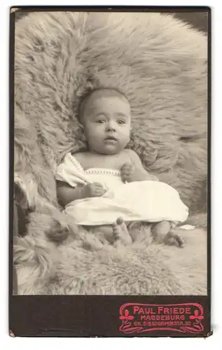 Fotografie Pual Friede, Magdeburg-Wilhelmstadt, Gr. Diesdorferstr. 32, Portrait niedliches Baby im weissen Hemd