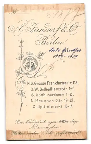 Fotografie A. Jandorf & Co., Berlin-NO, Grosse Frankfurterstrasse 113, Portrait niedliches Baby im langen weissen Kleid