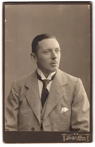 Fotografie Gustaf Nilsson, Böras, Portrait Herr in Anzug mit Krawatte