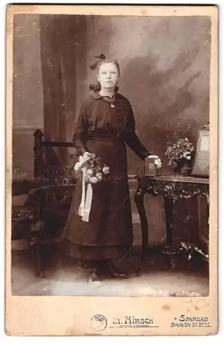 Fotografie M. Hirsch, Spandau, Breitestr. 26., Junge Frau im dunklen Kleid mit Halskette
