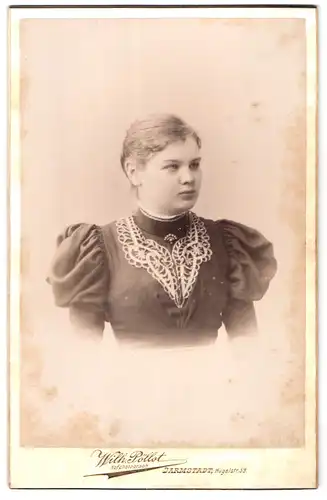 Fotografie Wilh. Pöllot, Darmstadt, Hügelstrasse 59, Portrait junge Dame im hübschen Kleid