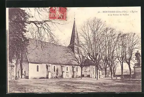 AK Montbard, L`Eglise et la Statue de Buffon