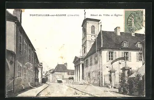 AK Pontaillers-s.-Saone, Hotel de Ville et Eglise