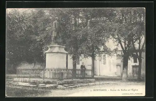 AK Montbard, Statue de Buffon et l'Église